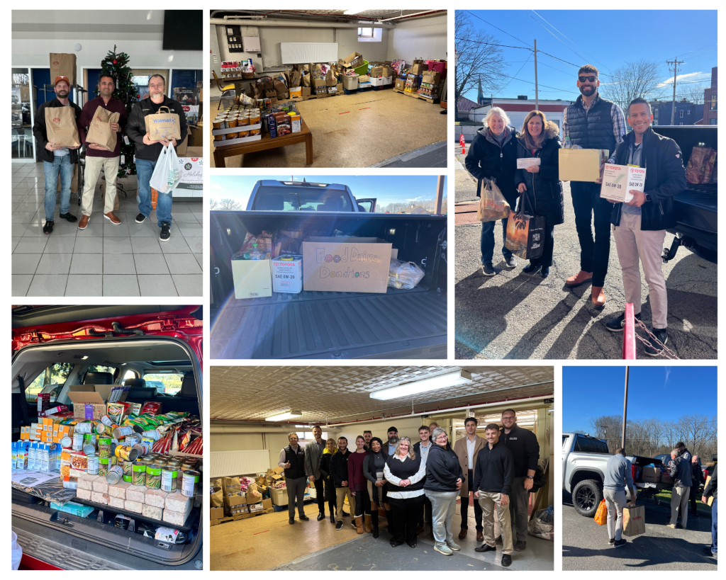 Steet Ponte Auto Group food drive donations. Group photos during food drive drop off dates.
