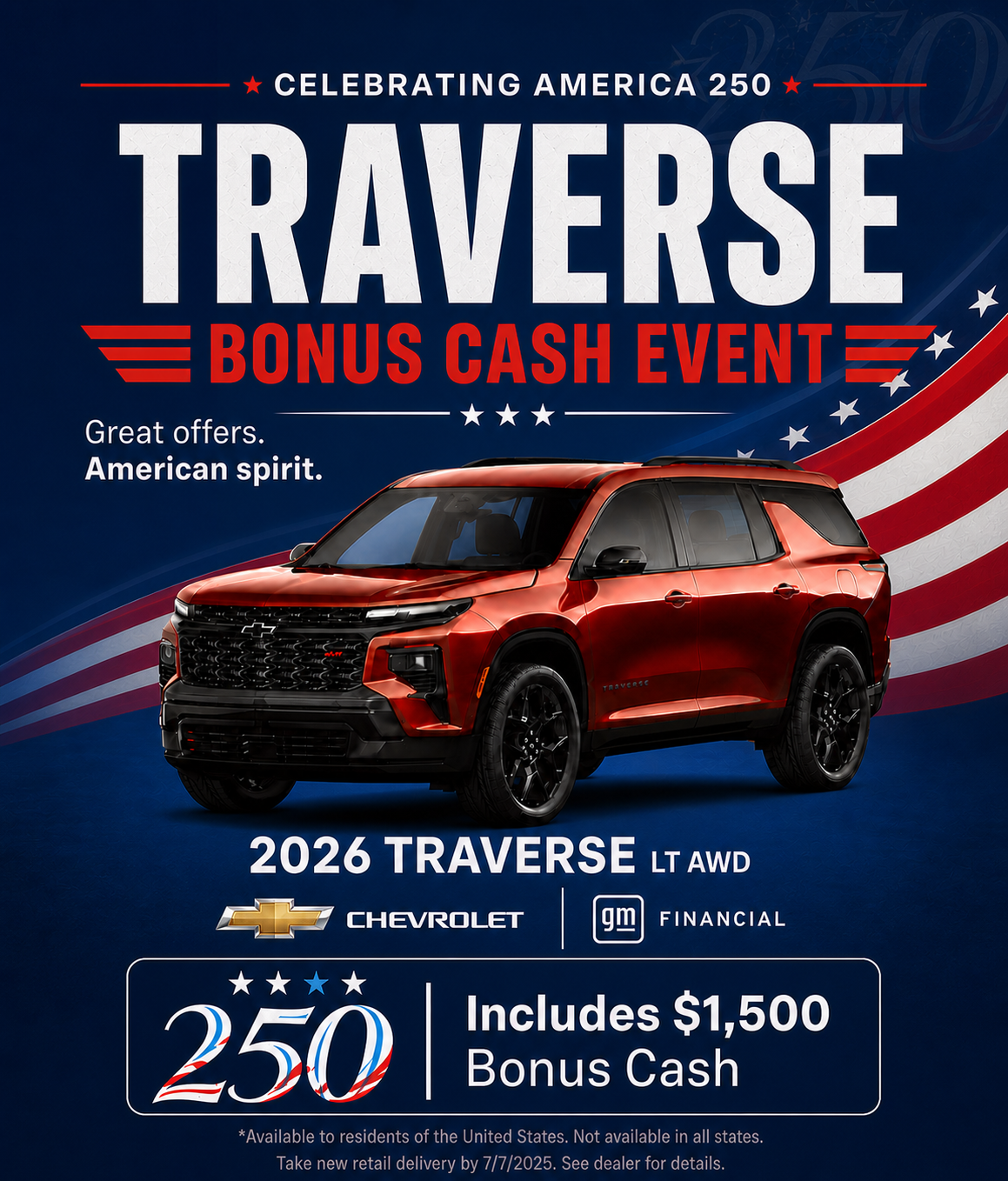 Celebrating America 250, Traverse Bonus Cash Event